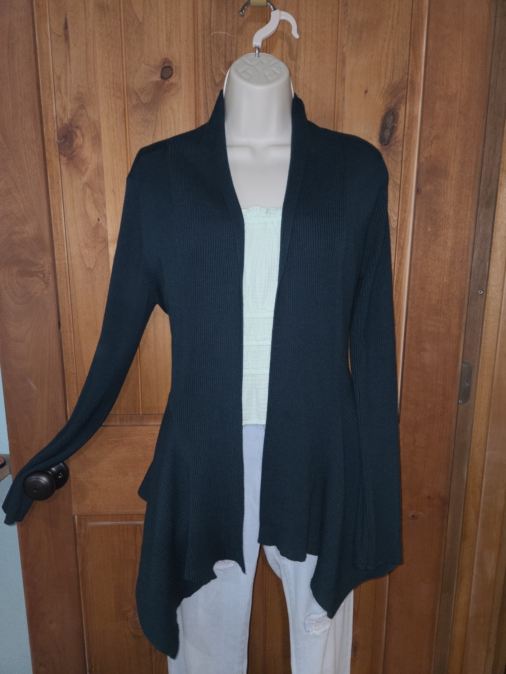Verve Ami Dark Teal Open-Front Draped Cardigan